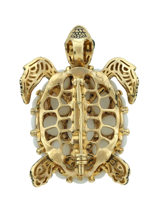 Брошь-подвеска из лимонного золота 585 пробы c эмалью и бивнем мамонта