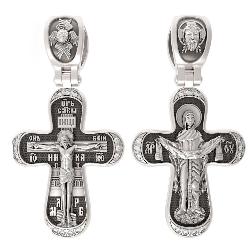 Крест из белого золота 585 пробы c бриллиантами