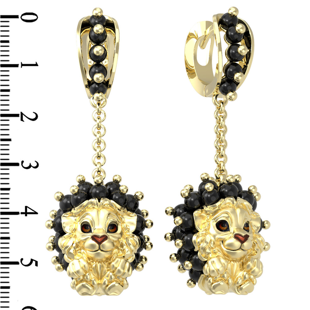 Серьги из лимонного золота 585 пробы c эмалью и ониксом