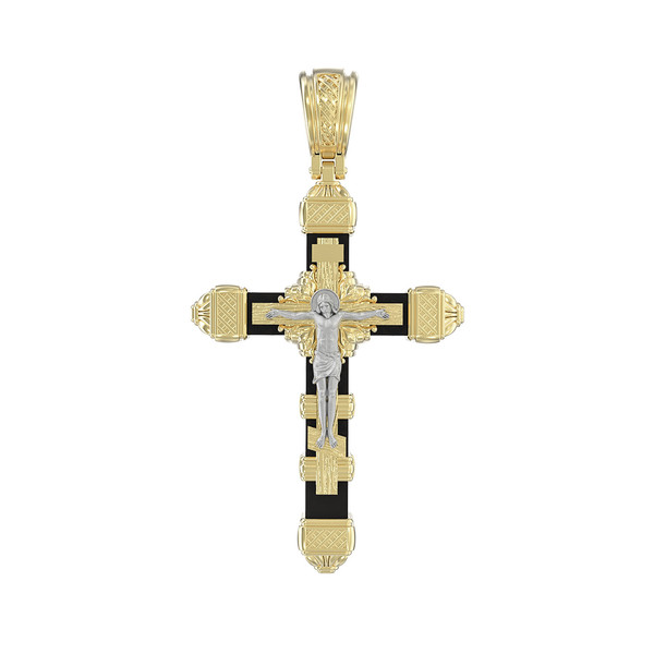 Крест из лимонного золота 585 пробы c эбеновым деревом
