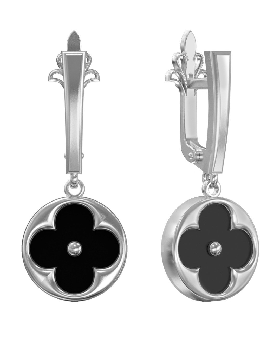 Серьги из белого золота c ониксом