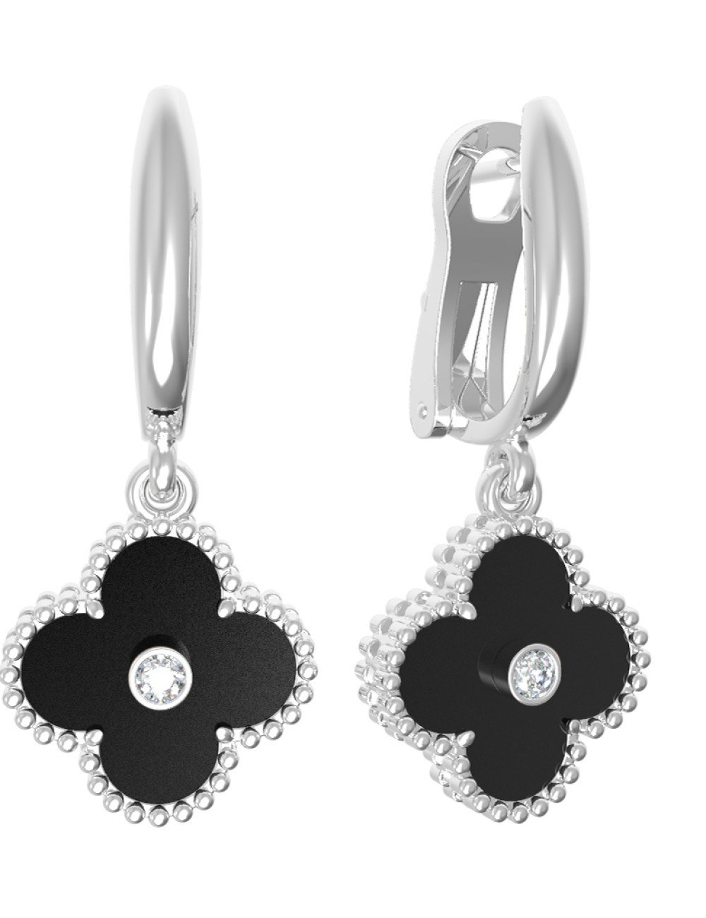 Серьги из белого золота c бриллиантами и ониксом