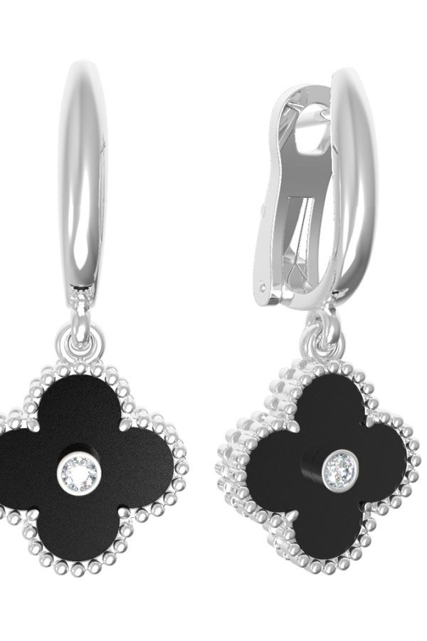 Серьги из белого золота c бриллиантами и ониксом