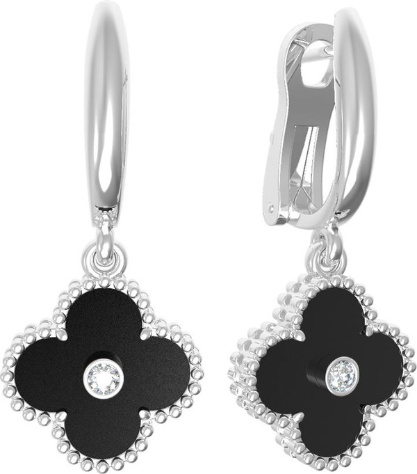 Серьги из белого золота 585 пробы c бриллиантами и ониксом