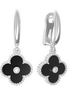 Серьги из белого золота c бриллиантами и ониксом