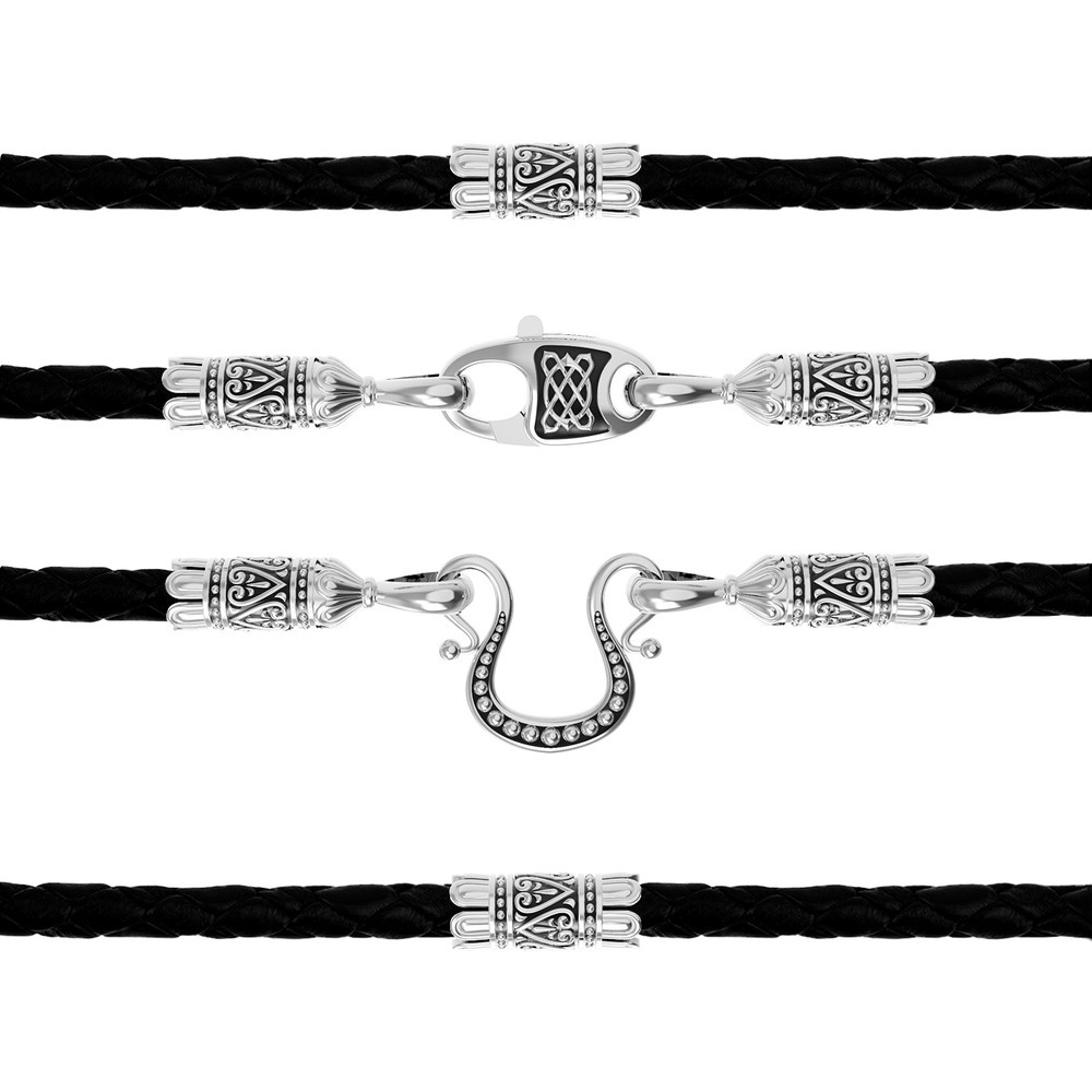 Цепь-шнурок кожа из белого золота 585 пробы c кожаным шнурком