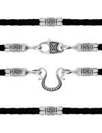 Гайтан из белого золота c кожаным шнурком