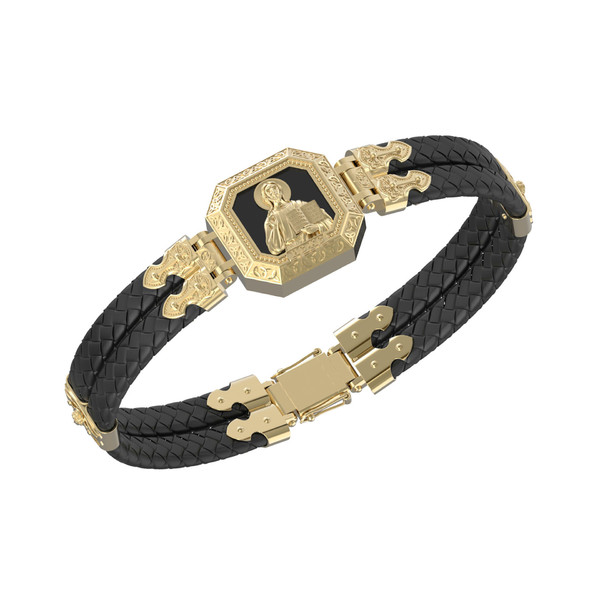 Браслет из лимонного золота 585 пробы c шнурком и ониксом