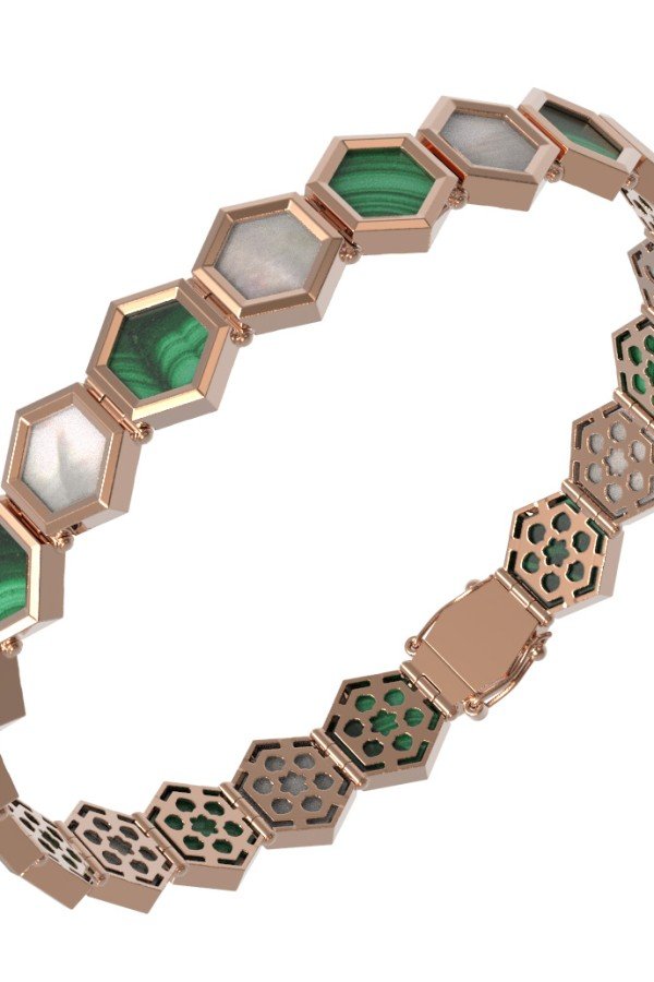 Браслет из золота c малахитом и перламутром