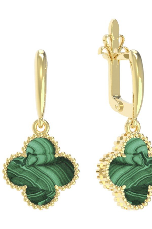 Серьги из лимонного золота c малахитом