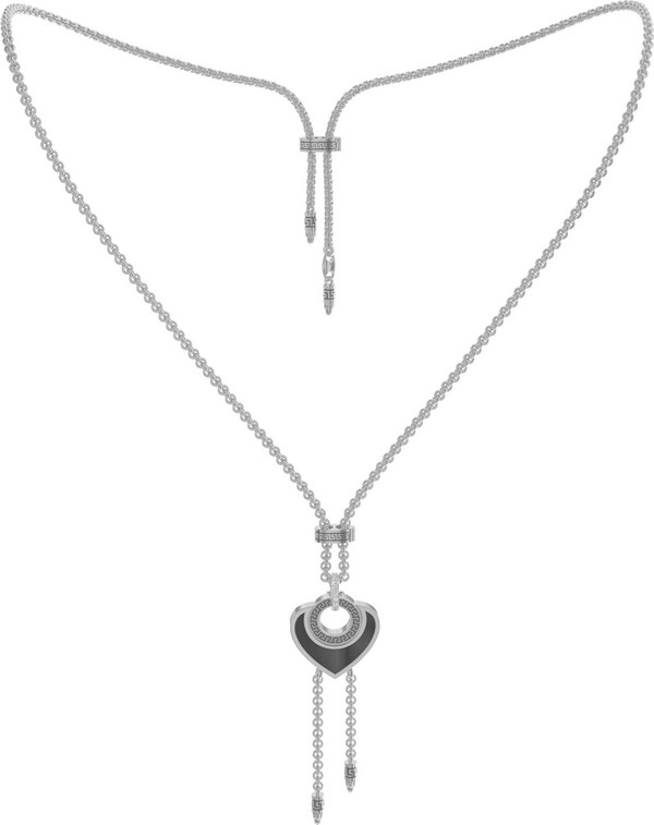 Колье из белого золота 585 пробы c фианитом, ониксом и перламутром