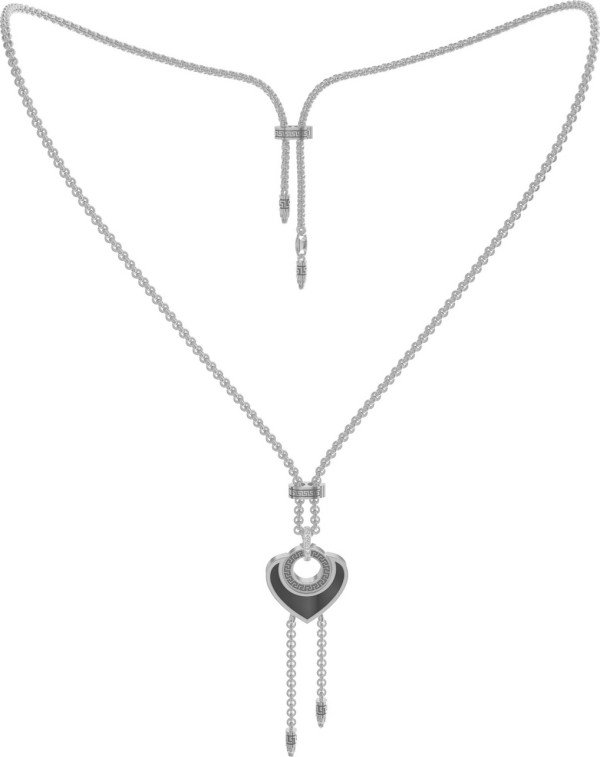 Колье из белого золота c фианитом, ониксом и перламутром