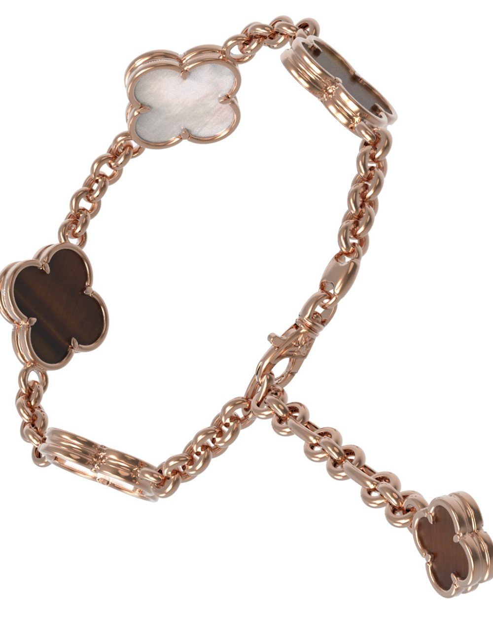 Браслет из золота c тигровым глазом и перламутром