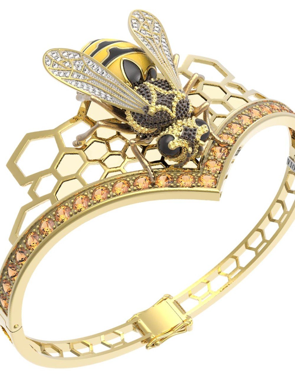 Браслет из лимонного золота c эмалью, фианитом, цитрином и эмалью