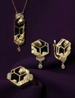 Серьги из лимонного золота c бриллиантами и ониксом