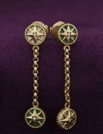 Серьги из лимонного золота c бриллиантами, малахитом и перламутром