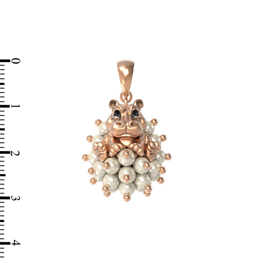 Подвеска из красного золота 585 пробы c эмалью и жемчугом