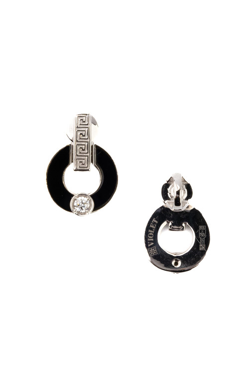 Серьги из белого золота 585 пробы c бриллиантами и ониксом