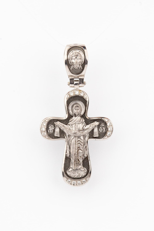 Крест из белого золота 585 пробы c бриллиантами