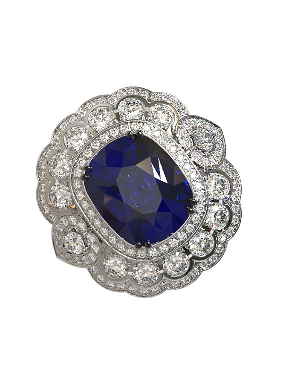 Кольцо из белого золота c бриллиантами и сапфиром