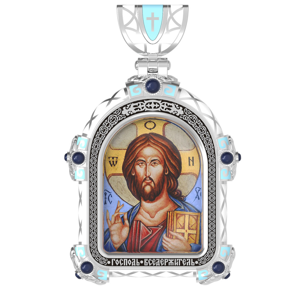 Нательная икона из белого золота 585 пробы c эмалью, иконописью и темперой