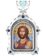 Образок из белого золота c эмалью, иконописью и темперой
