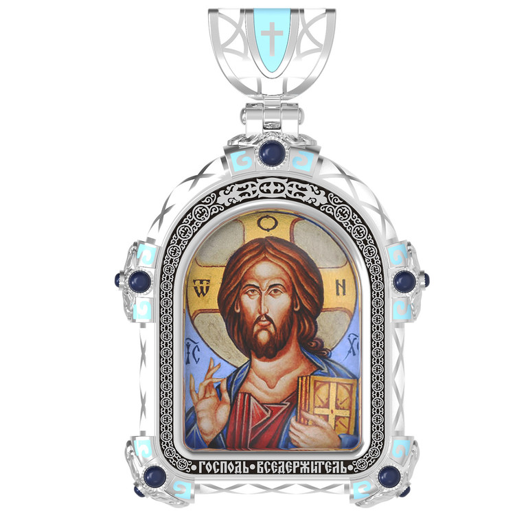 Нательная икона из белого золота 585 пробы c эмалью, иконописью и темперой