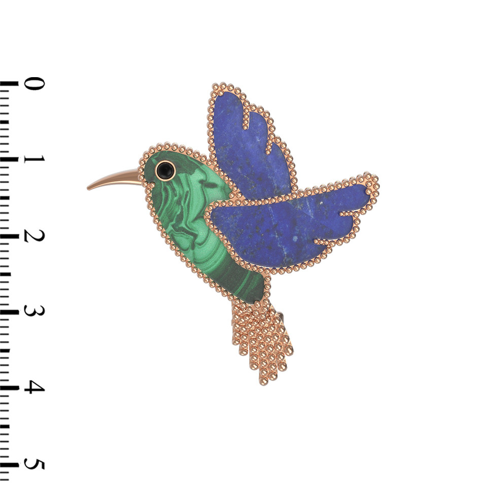 Брошь-подвеска из красного золота 585 пробы c эмалью, лазуритом и малахитом
