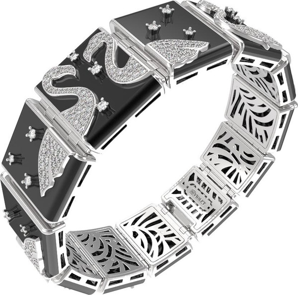 Браслет из белого золота 585 пробы c бриллиантами и ониксом