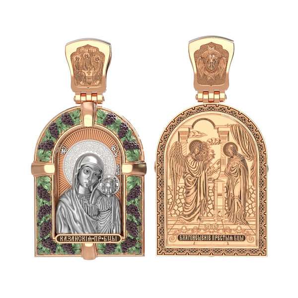 Нательная икона из красного золота 585 пробы c эмалью