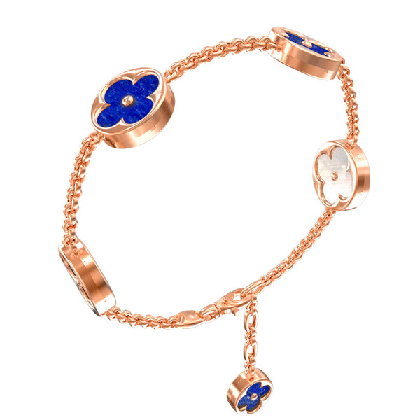 Браслет из красного золота 585 пробы c лазуритом и перламутром