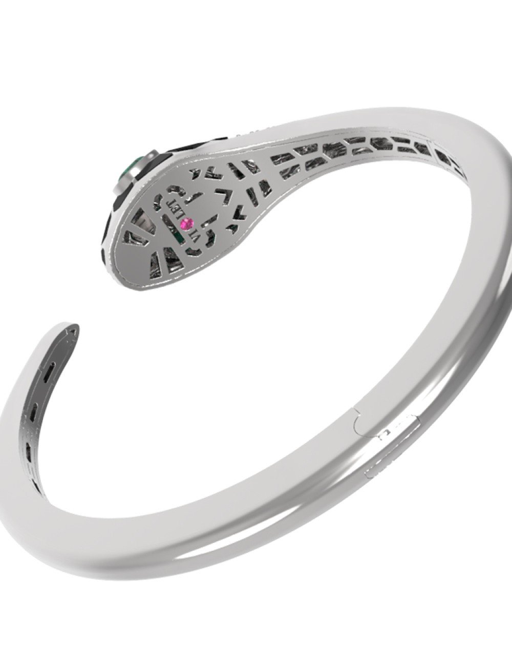 Браслет из белого золота c бриллиантами, рубином, ониксом, малахитом и перламутром