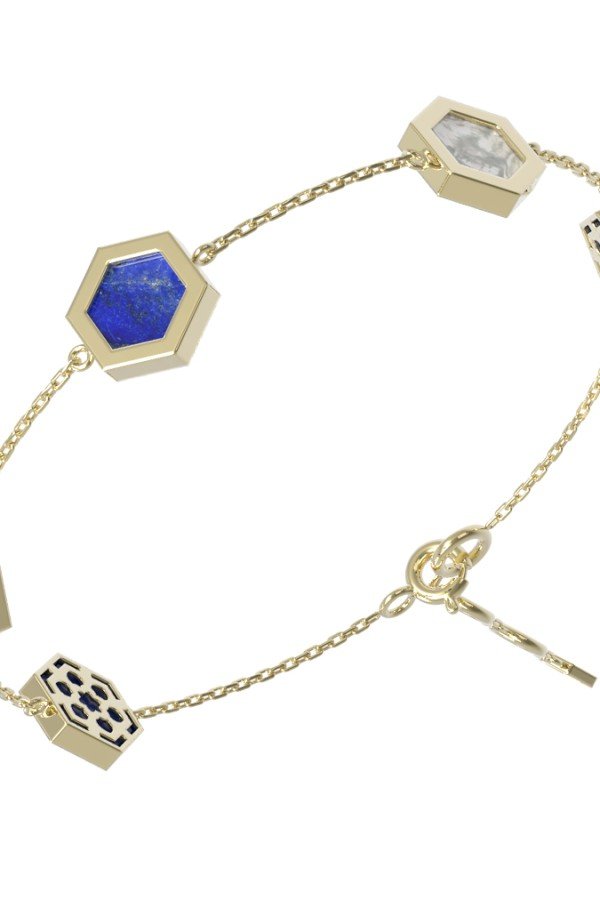 Браслет из лимонного золота c лазуритом и перламутром