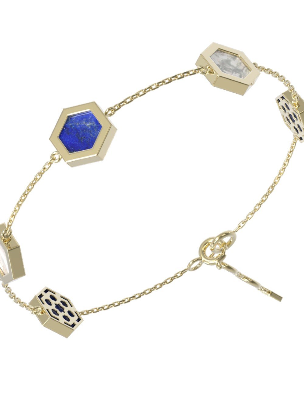 Браслет из лимонного золота c лазуритом и перламутром