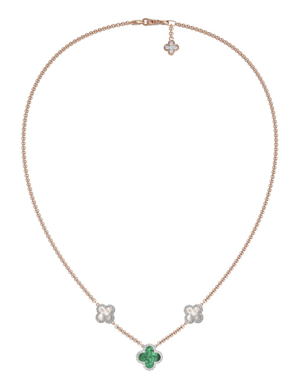 Колье из золота c бриллиантами, малахитом и перламутром