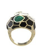 Кольцо из лимонного золота c бриллиантами, рубином, ониксом, малахитом и перламутром