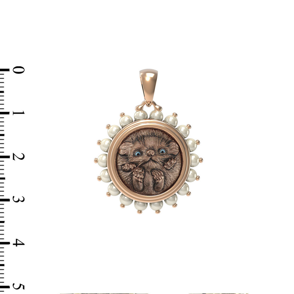 Подвеска из красного золота 585 пробы c эмалью и жемчугом