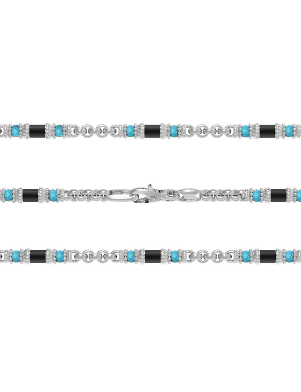 Цепь из белого золота c бирюзой и ониксом