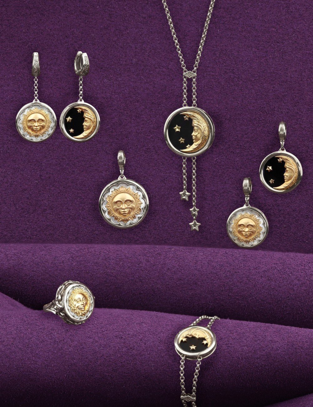 Колье из белого золота c ониксом и перламутром