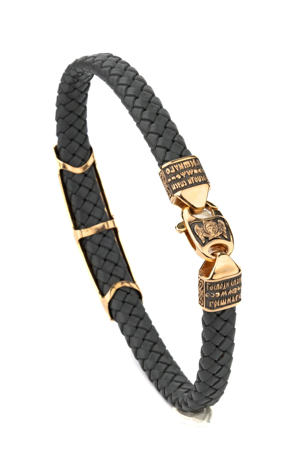 Браслет из красного золота 585 пробы c кожаным шнурком