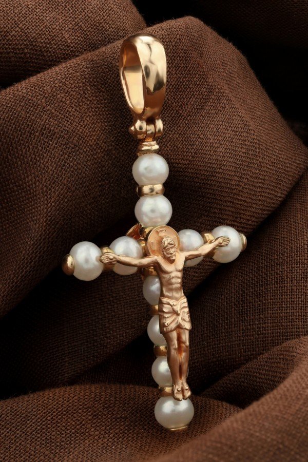 Крест из золота c жемчугом