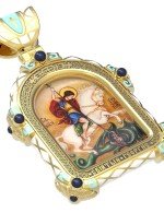 Образок из лимонного золота c эмалью, иконописью и темперой