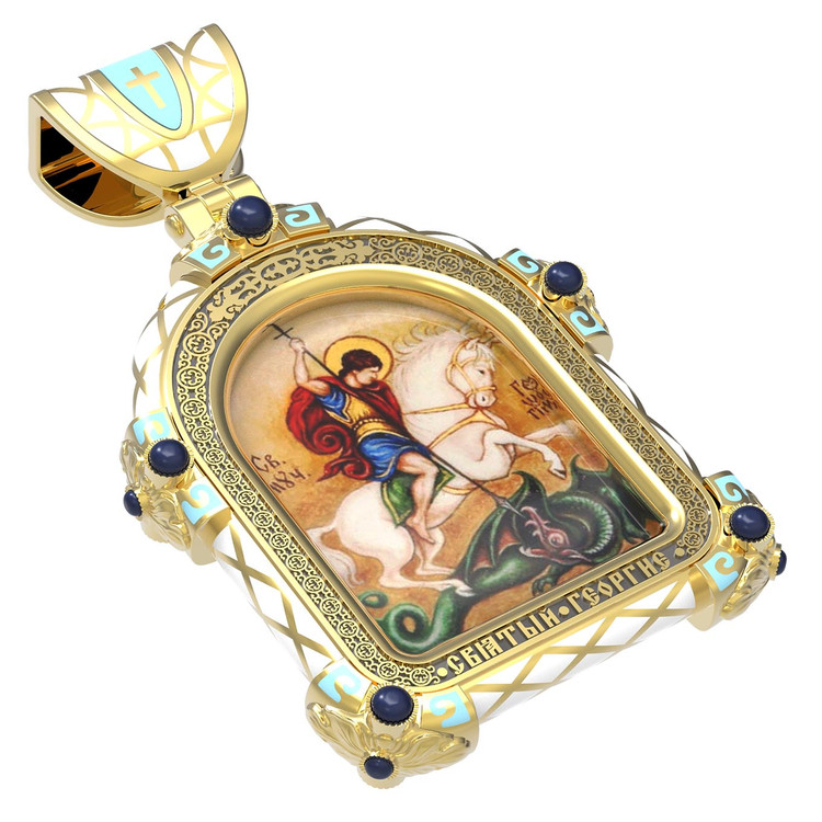 Нательная икона из лимонного золота 585 пробы c эмалью, иконописью и темперой