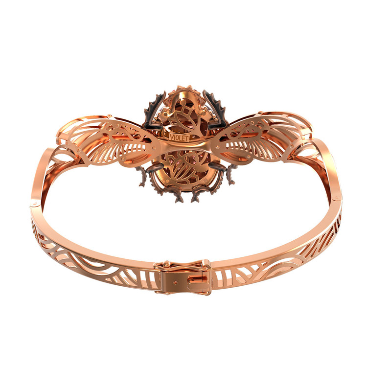 Браслет из красного золота 585 пробы c эмалью, фианитом, гранатом и эмалью