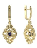 Серьги из лимонного золота c бриллиантами и сапфиром
