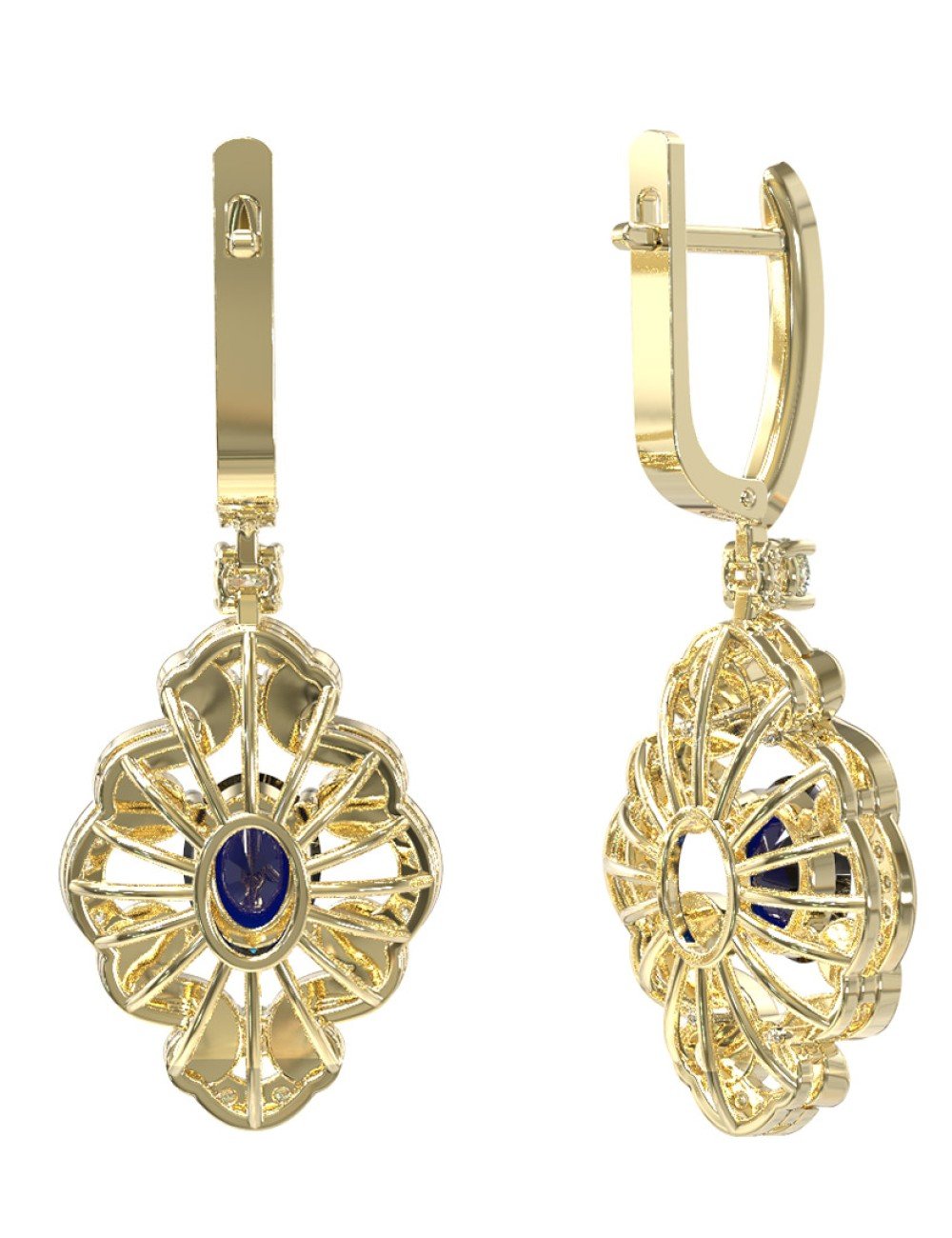 Серьги из лимонного золота c бриллиантами и сапфиром
