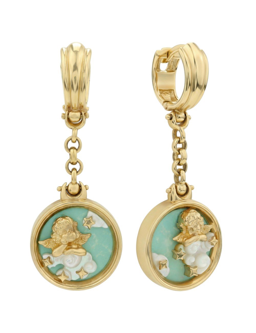 Серьги из лимонного золота c бирюзой и перламутром