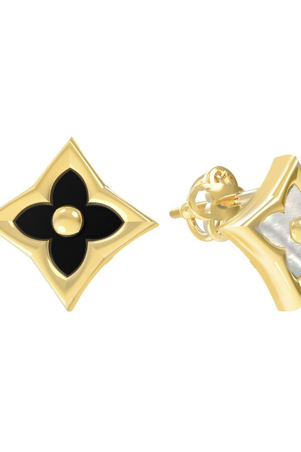 Серьги из лимонного золота c ониксом и перламутром