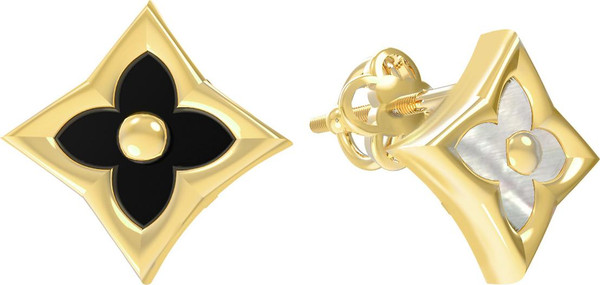 Серьги из лимонного золота 585 пробы c ониксом и перламутром