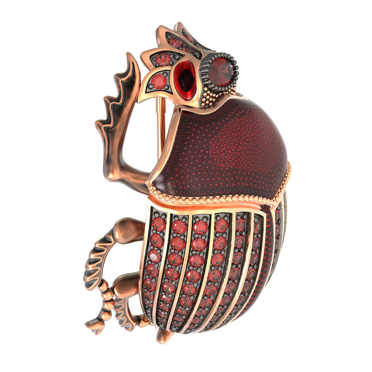 Брошь-подвеска из красного золота 585 пробы c эмалью, фианитом и гранатом